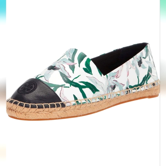 **NIB**Tory Burch Color Block Leather Espadrille, Ivory Desert Bloom/Navy Nappa - Picture 1 of 9